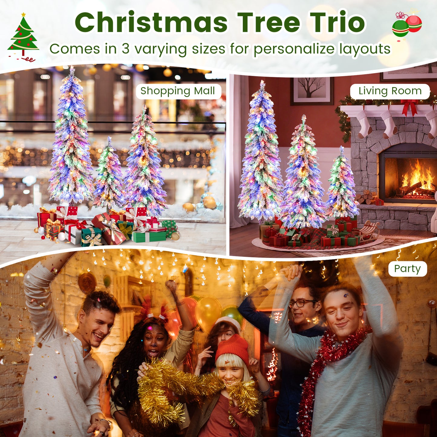 Artificial Christmas Tree Set Of 3, Snow-Flocked Branch Tips, Green Christmas Tree at Gallery Canada