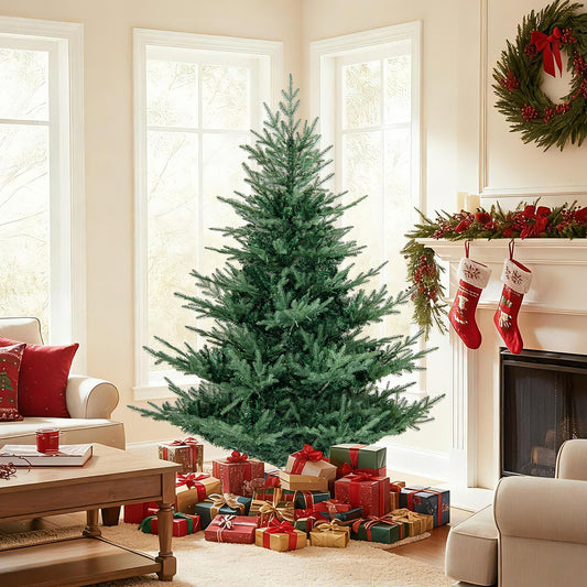 Artificial Christmas Tree, Warm White LED Lights, 6 Feet, Green