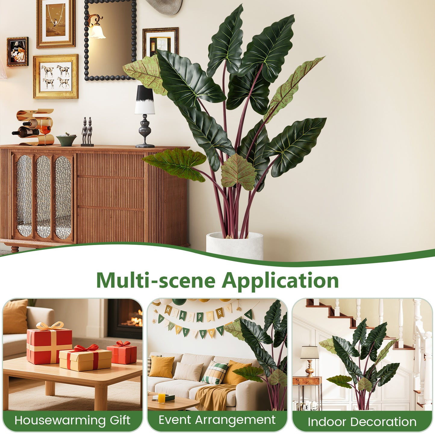 Artificial Rainbow Taro Tree 63" Tall with 11 Faux Leaves-2 Pack Faux Plants at Gallery Canada