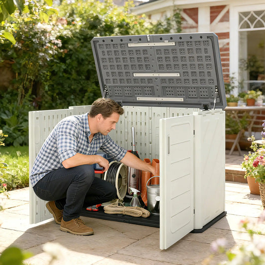 35 Cu.Ft Outdoor Storage Cabinet, Waterproof HDPE Shed With Lockable Doors Outdoor Storage Cabinet White, Grey at Gallery Canada