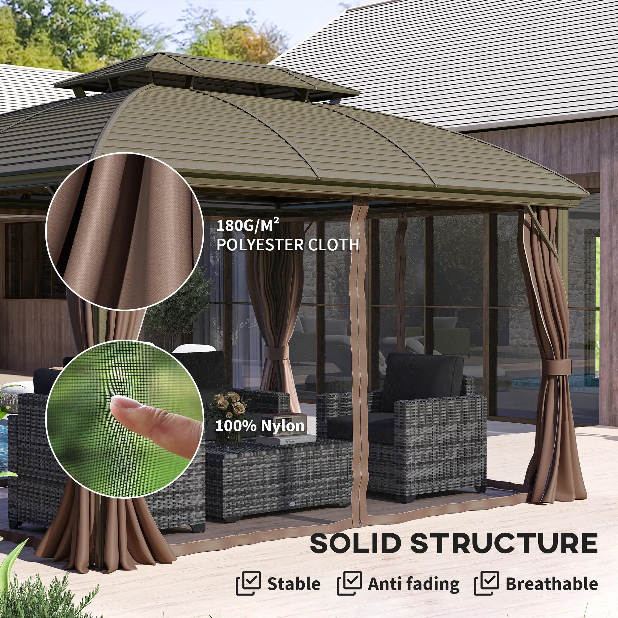 10' x 12' Hardtop Gazebo, Double Roof, Netting, Curtains, Garden, Backyard Gazebos at Gallery Canada