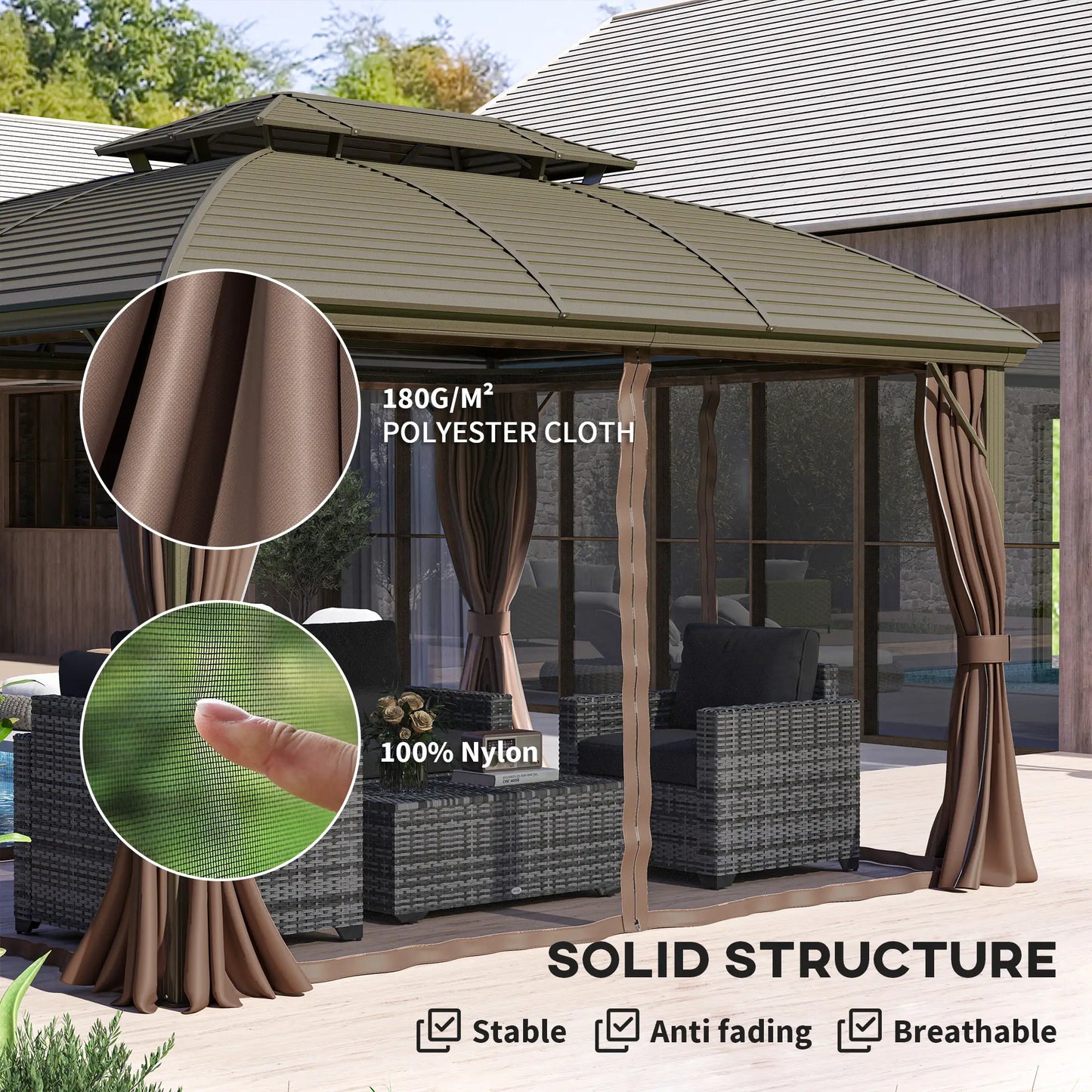10' x 12' Hardtop Gazebo, Double Roof, Netting, Curtains, Garden, Backyard Gazebos at Gallery Canada