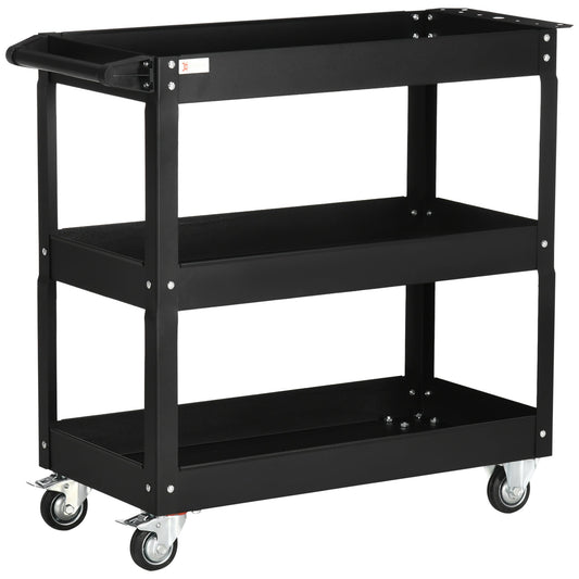 3 Tier Rolling Tool Cart with Wheels, 330 LBS Capacity Heavy Duty Utility Cart, Steel Mobile Service Cart for Garage, Mechanics and Warehouse, Black at Gallery Canada