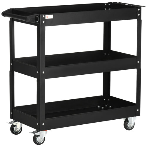 3 Tier Rolling Tool Cart with Wheels, 330 LBS Capacity Heavy Duty Utility Cart, Steel Mobile Service Cart for Garage, Mechanics and Warehouse, Black