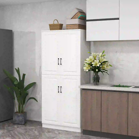 71" Freestanding Kitchen Pantry Cabinet, 4 Doors, Adjustable Shelves, White Kitchen Pantry Cabinets White at Gallery Canada