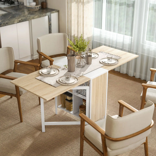 Folding Dining Table with Hideaway Shelves, Multi-Use Space Saving Bar Tables & Dining Tables Oak, White at Gallery Canada