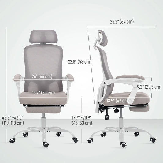 Ergonomic Office Chair, Mesh Reclining Desk Chair, Adjustable Lumbar Support, Headrest, Grey Office Chairs Grey, White at Gallery Canada