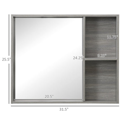 31.5 Inch x 25.5 Inch Medicine Cabinet with Mirror, 2-Tier Storage Shelf, Wall Mounted Bathroom Mirror Cabinet, Gray at Gallery Canada