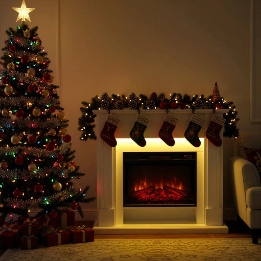 41 Inch Electric Fireplace with Mantel, 1400W Heater, Adjustable 3D Flame, White Electric Fireplaces White at Gallery Canada