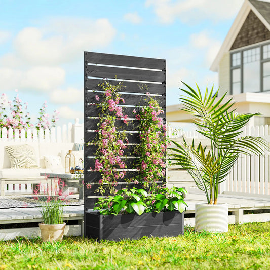 Trellis Planter for Climbing Plants, Raised Garden Bed, Outdoor, Black Raised Garden Beds Black at Gallery Canada