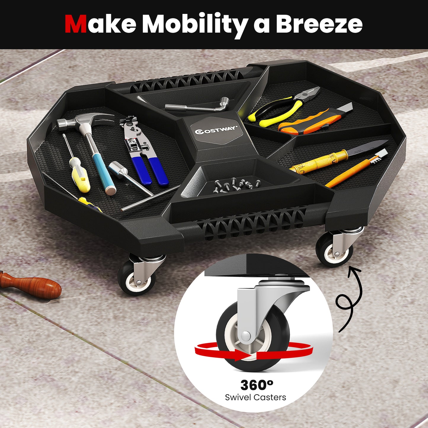 Automotive Rolling Tool Creeper with 4 Swivel Casters and 30 lbs Weight Capacity-BK, Black Garages at Gallery Canada