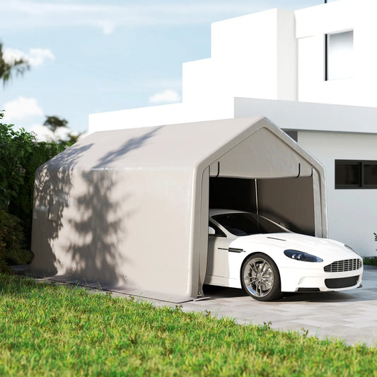 Heavy Duty Carport, 10 x 17 ft, Portable Garage, Roll-up Door, Grey Car Shelters Grey at Gallery Canada