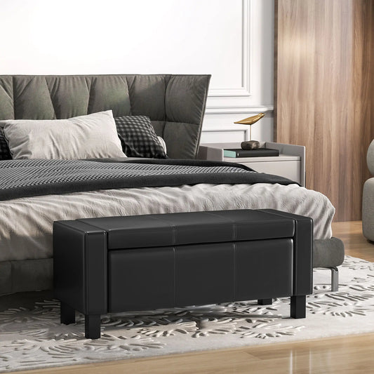 42" Faux Leather Storage Ottoman Bench, Black Storage Ottomans & Benches Black at Gallery Canada