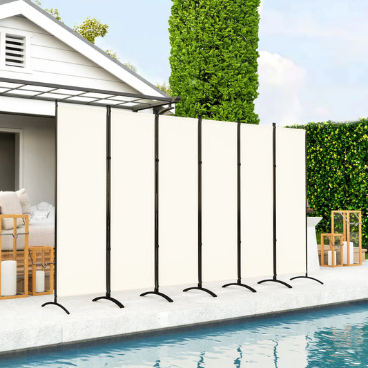 6 Panel Folding Room Divider, UV30+ Privacy Screen, Beige Side Awnings Beige at Gallery Canada