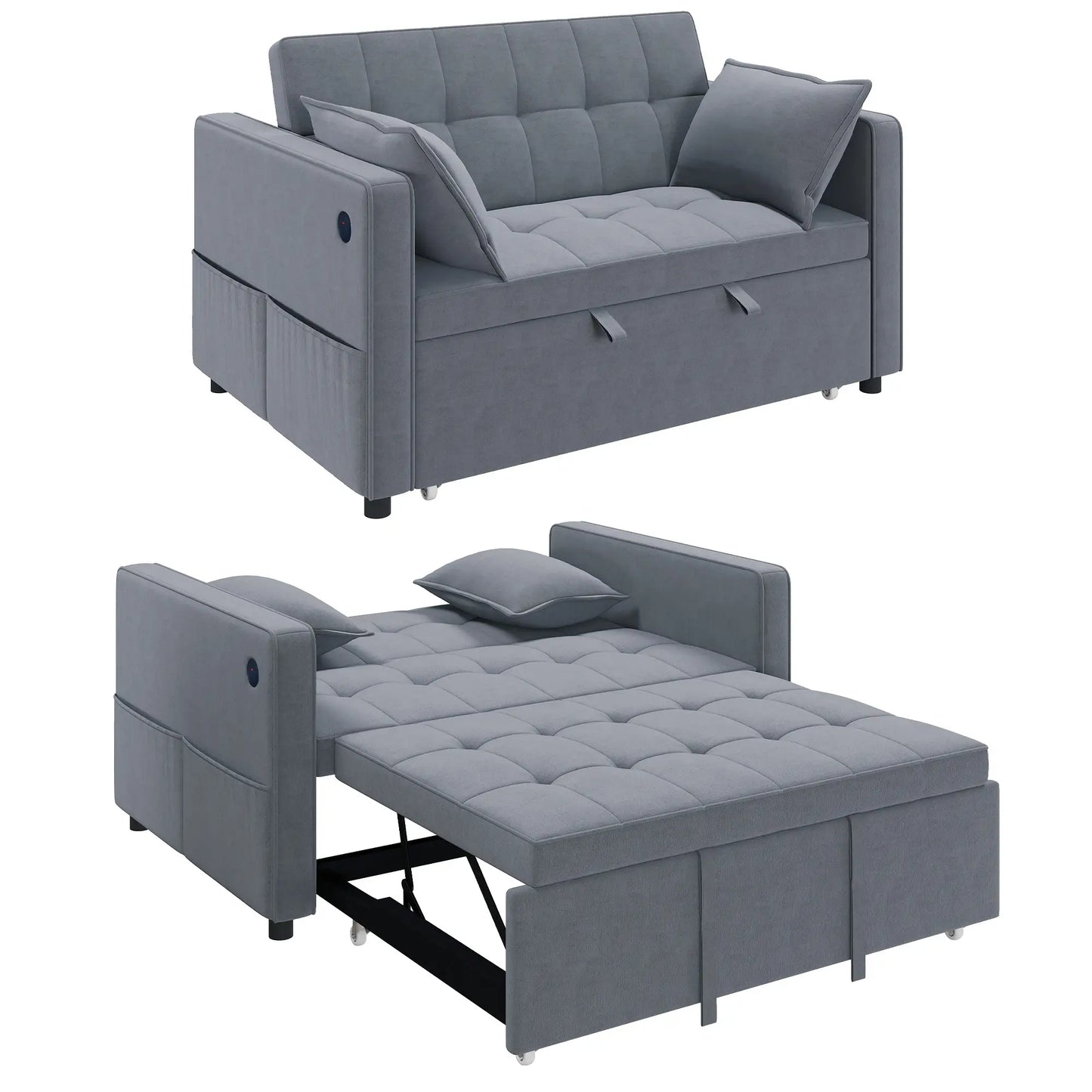 3-In-1 Convertible Sofa Bed, Pull Out Sleeper, Adjustable Backrest, Dark Grey 2-Seater Sofas at Gallery Canada