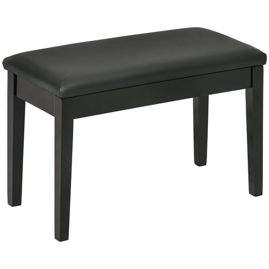 Classic Piano Bench Stool, PU Leather Padded Keyboard Seat with Rubber Wood Legs and Music Storage Compartment, Black - Gallery Canada