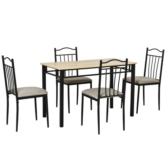 5 Piece Dining Table and Chairs Set Wood Top Metal Frame Padded Seat Dining Table Set Home Kitchen Dining Room Furniture, Black - Gallery Canada