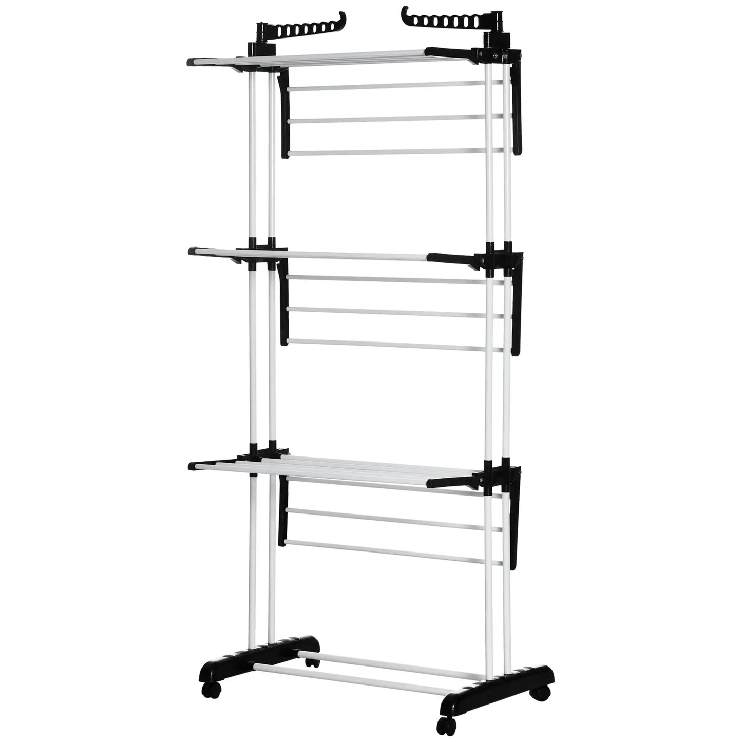 Foldable 4-Tier Steel Clothes Drying Rack, 2 Side Wings, 4 Castors, Black Bath Accessories at Gallery Canada