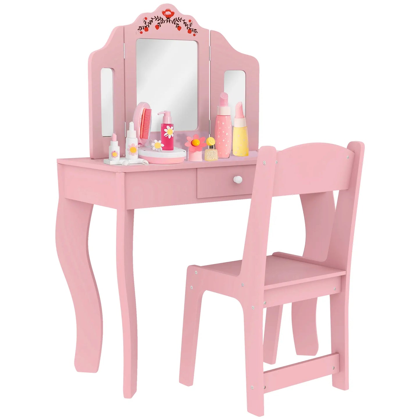 Kids Vanity Set, Dressing Table with Mirror, Drawer, Ages 3-8, Pink Toy Vanity at Gallery Canada