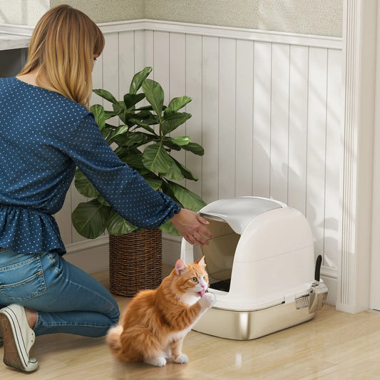 XL Stainless Steel Cat Litter Box with Lid, Enclosed, Scoop Included Cat Litter Box Enclosures Stainless Steel, White at Gallery Canada