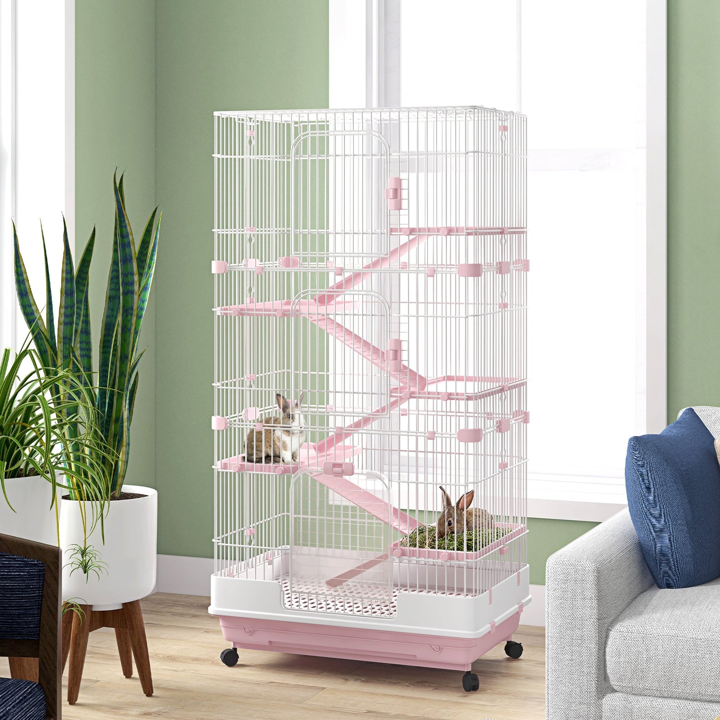 32"L 6-Level Small Animal Cage with Universal Lockable Wheels, Pink at Gallery Canada