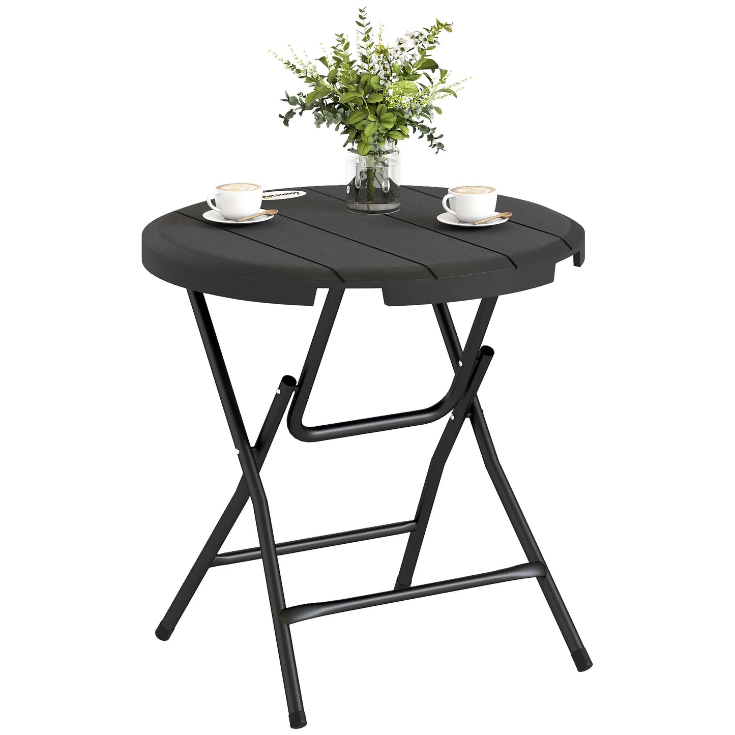 Foldable Round Outdoor Dining Table for 4, HDPE Tabletop, Steel Frame, Dark Grey Patio Dinning Tables at Gallery Canada
