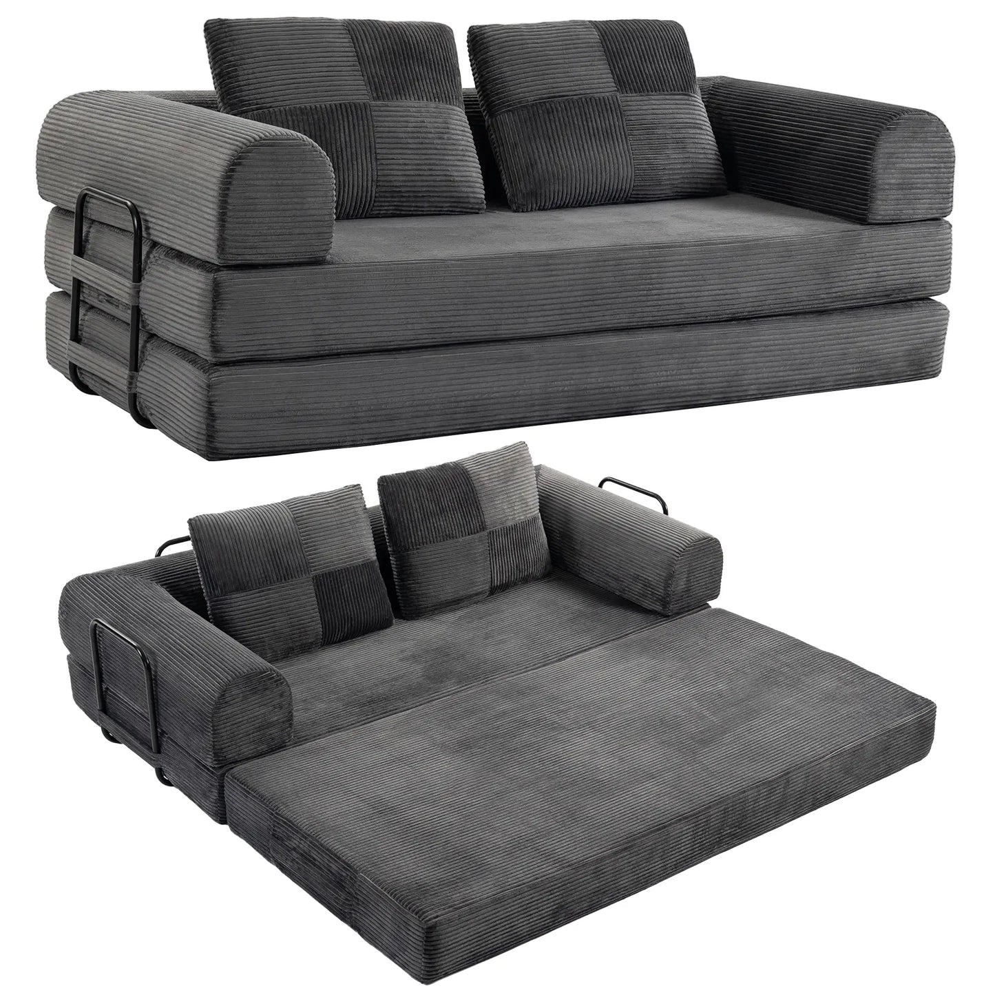 Canapé-lit convertible 5-en-1, causeuse en forme de L, gris foncé, gris foncé