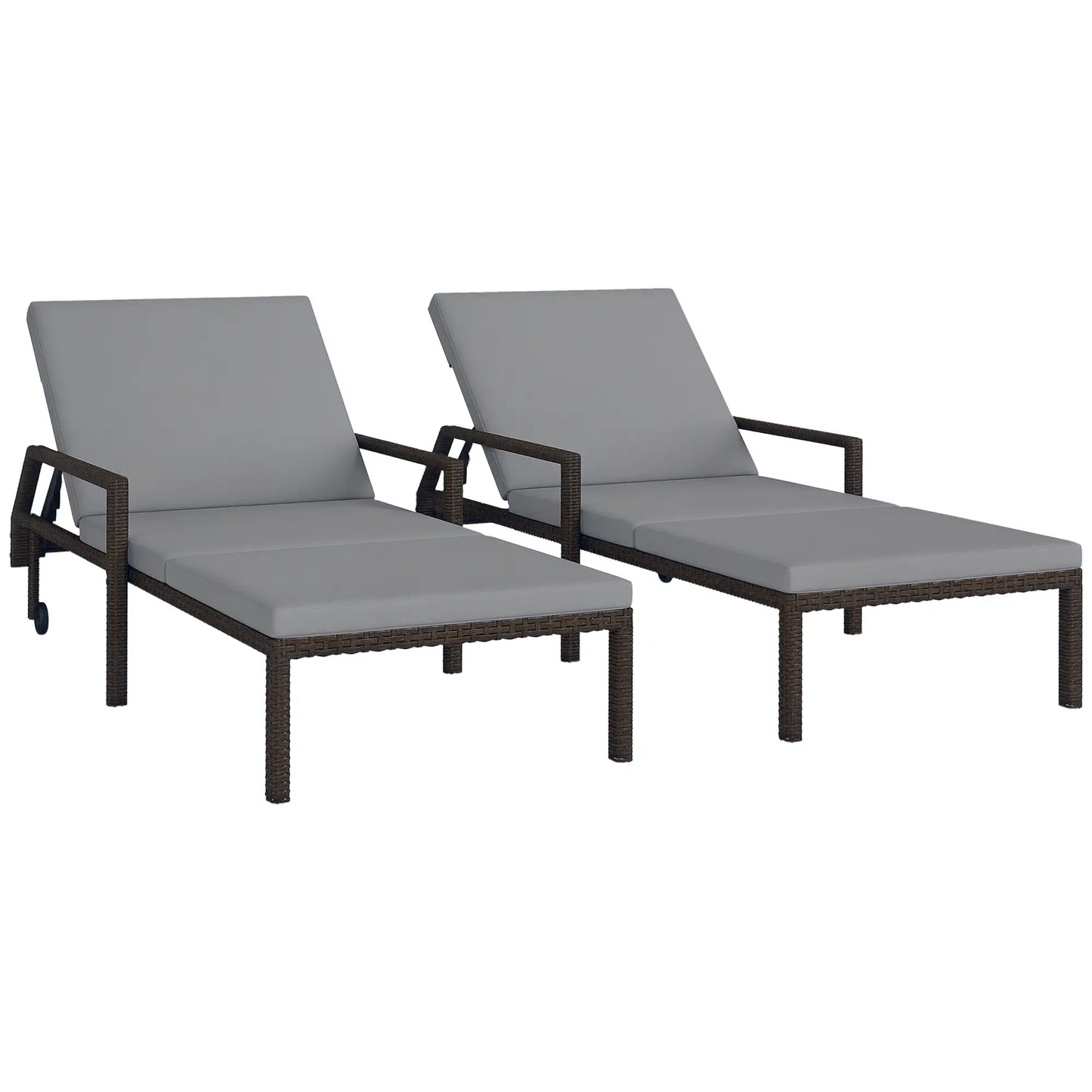 2 Piece Wicker Chaise Lounger, PE Rattan Outdoor Chair, Adjustable Backrest, 2 Wheels, Grey Chaise Loungers at Gallery Canada