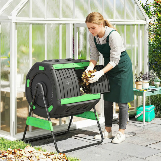 53 Gal Dual Chamber Tumbling Composter, Adjustable Vents, BPA Free, Green Garden Accessories Green at Gallery Canada