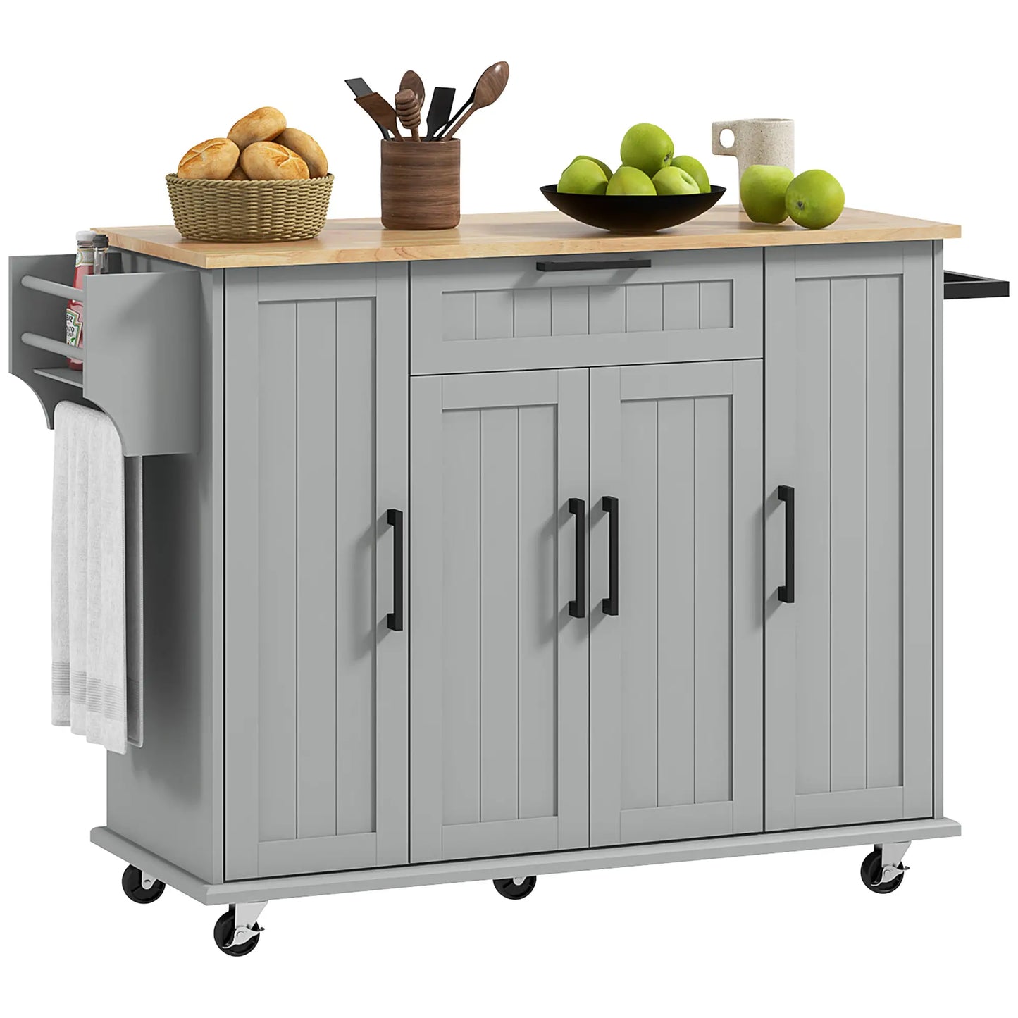 Modern Rolling Kitchen Island Cart, Natural Wood Top, Grey Kitchen Islands & Kitchen Carts at Gallery Canada