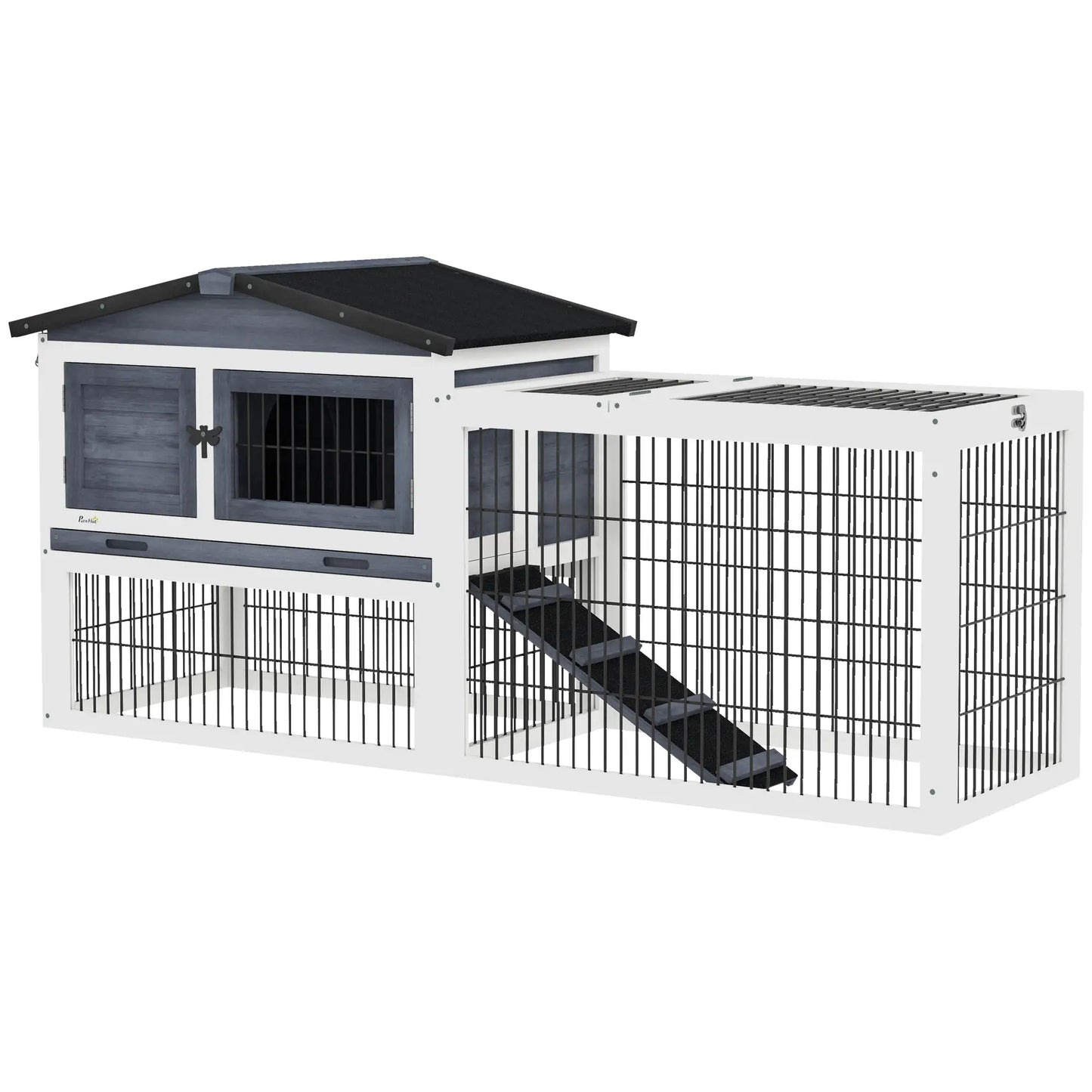 Wood Rabbit Hutch With Ramp, Openable Roof, Pull Out Tray, Dark Grey Rabbit Hutch at Gallery Canada