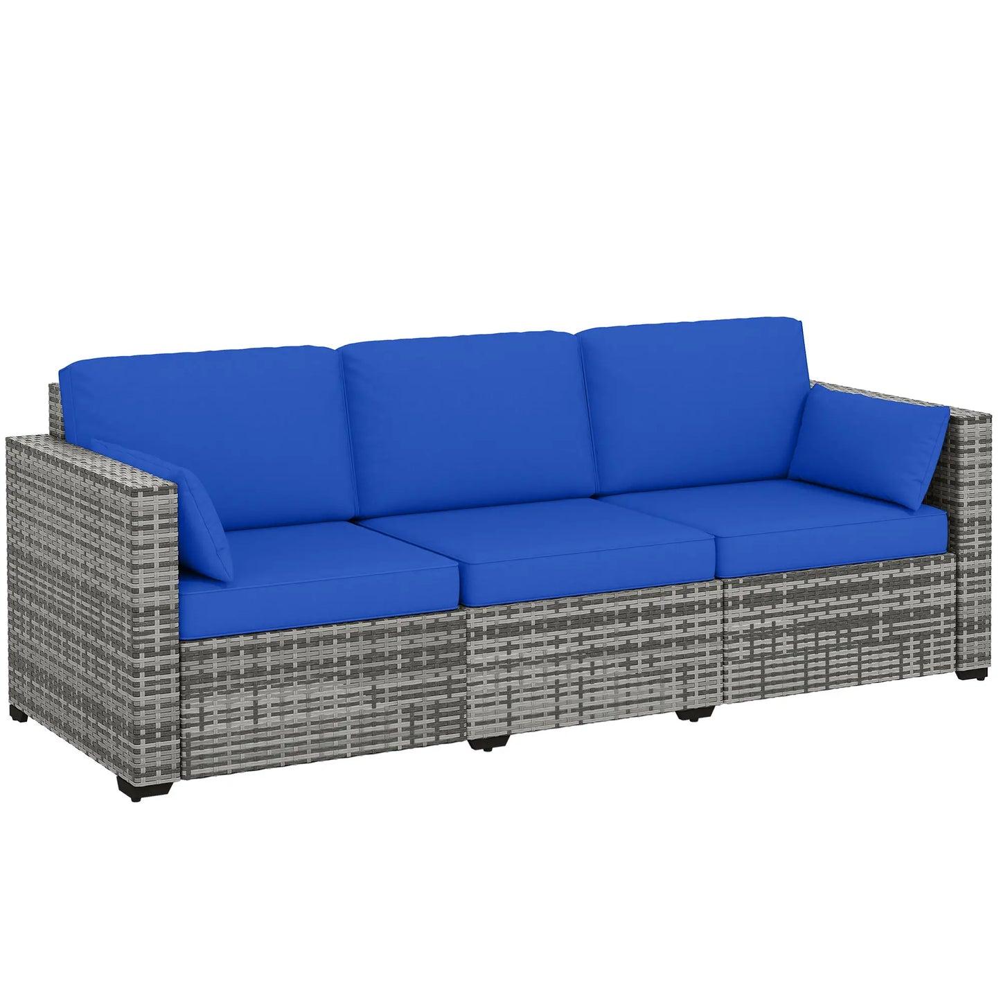 3-Seater Outdoor Sofa with Cushions, PE Rattan, Blue Patio Furniture Sets at Gallery Canada