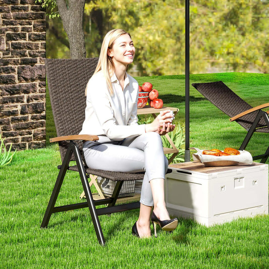 Folding Wicker Patio Dining Chair, 5-Level Reclining, Wooden Armrests, Brown Patio Chairs Brown, Black, Yellow at Gallery Canada