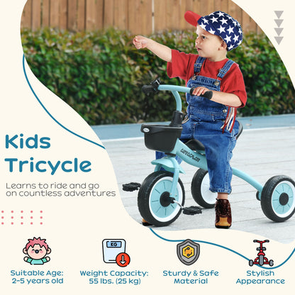 Tricycle for Toddler 2-5 Year Old Girls and Boys, Toddler Bike with Adjustable Seat, Basket, Bell, Blue at Gallery Canada