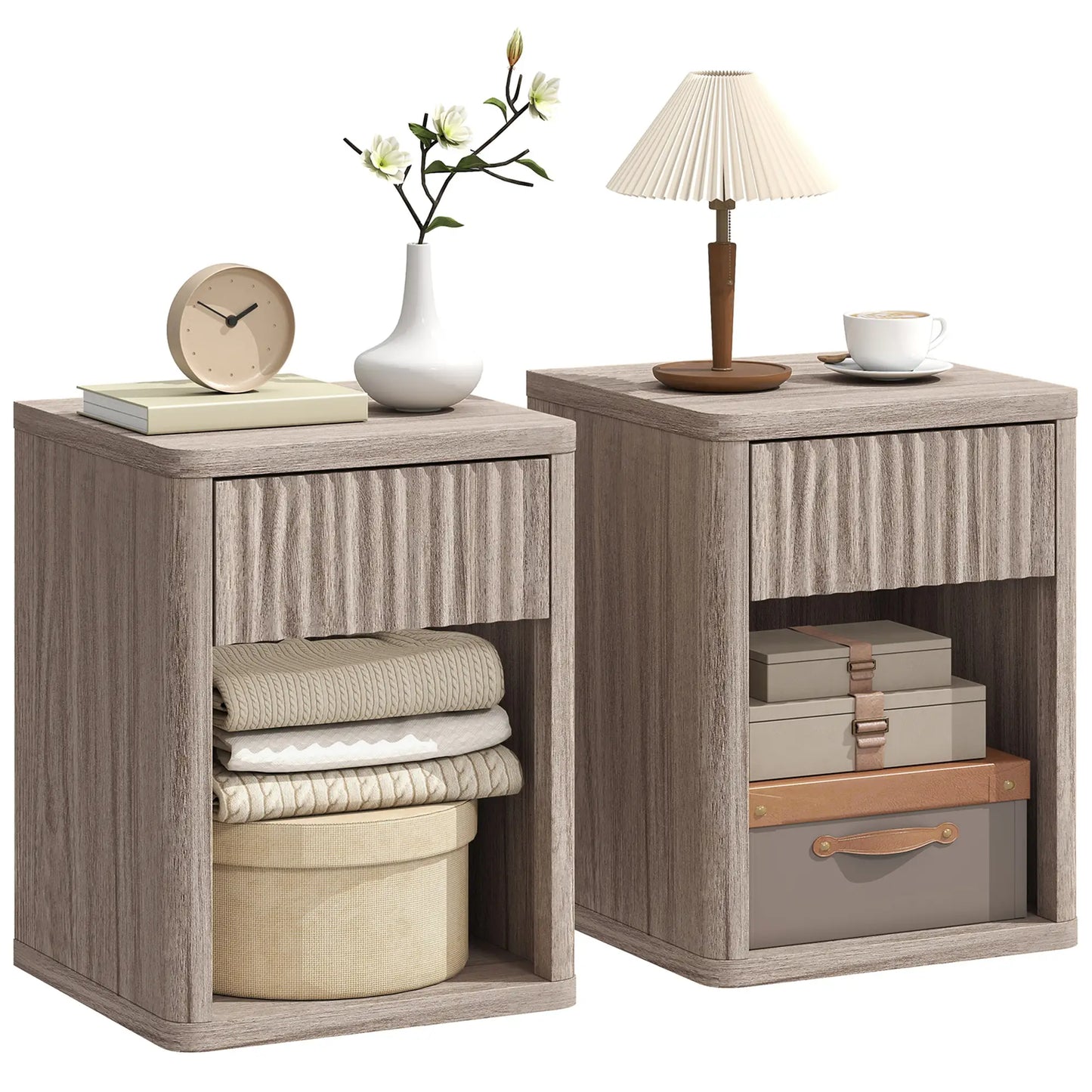 Modern Nightstand With Drawer, Open Shelf, Set Of 2, Grey Bedside Tables at Gallery Canada