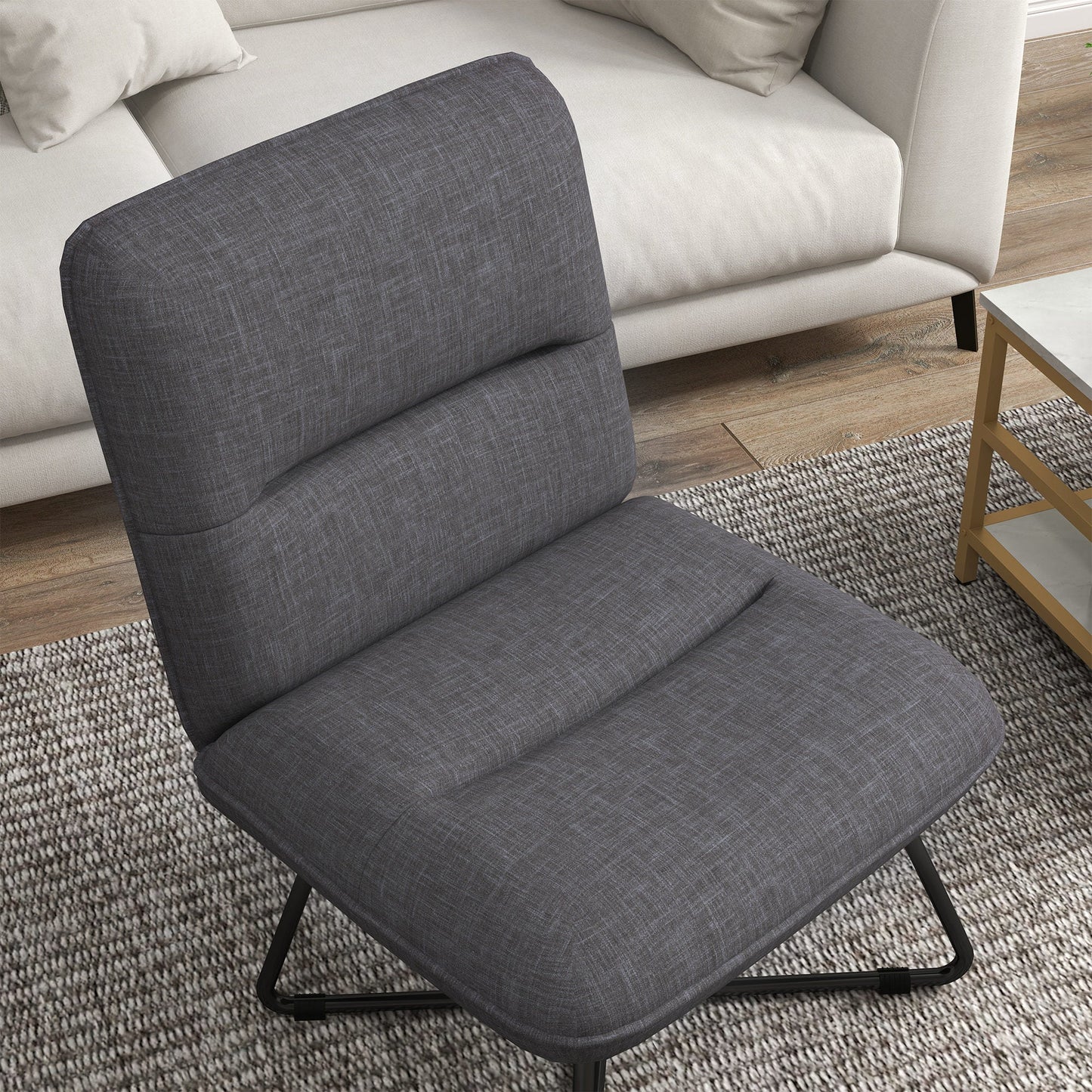 Armless Accent Chair, Upholstered Side Chair for Living Room with Crossed Steel Legs, Dark Grey at Gallery Canada
