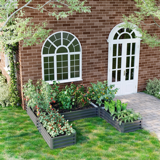 Steel Raised Garden Bed, Set of 5 Large Planters, 8x8x1ft, Grey Galvanized Planter Boxes Grey at Gallery Canada