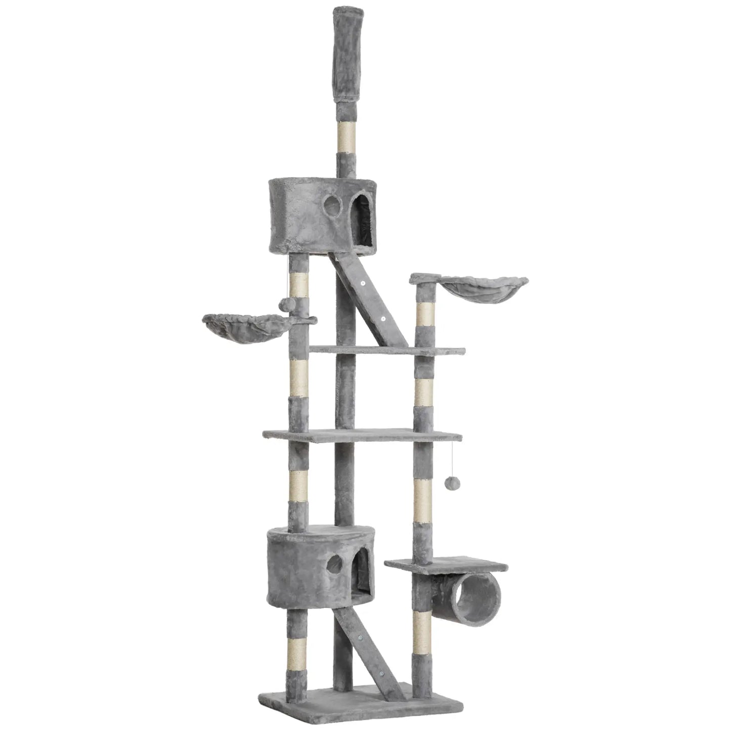 94"-102" Cat Tree, Ceiling High Condo, Scratching Post, Multi-Level Play House, Light Grey Floor to Ceiling Cat Trees at Gallery Canada