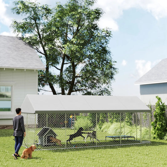Heavy Duty Outdoor Dog Kennel, Waterproof Roof, 19.7' x 7.5' x 7.9' Dog Kennels Silver at Gallery Canada