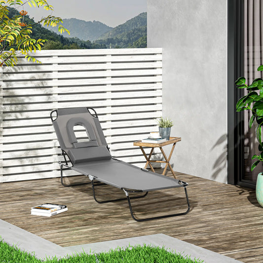 Adjustable Outdoor Lounge Chair, Folding Chaise with Face Hole, Grey Lounger Chairs Grey at Gallery Canada
