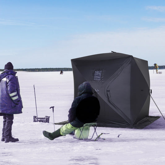 2 Person Ice Fishing Tent, Shelter with Carry Bag, Black Ice Fishing Tents Black at Gallery Canada