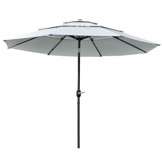 9FT 3 Tiers Patio Umbrella Outdoor Market Umbrella with Crank, Push Button Tilt for Deck, Backyard and Lawn, Cream White at Gallery Canada