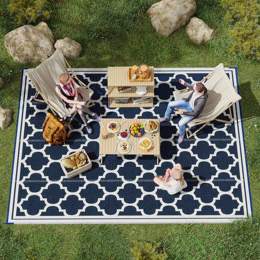 9'x12' Reversible Outdoor RV Rug, Patio Mat, Dark Blue Outdoor Reversible Rugs Dark Blue, White at Gallery Canada