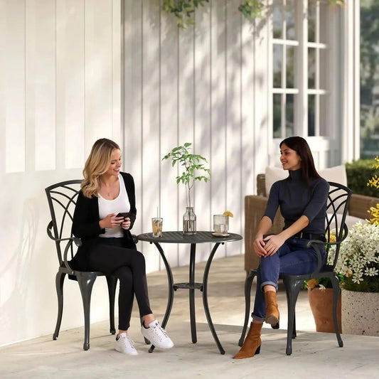 3 Pc Patio Bistro Set, Cast Aluminum, Coffee Table, 2 Armchairs, Brown Bistro Sets Brown at Gallery Canada