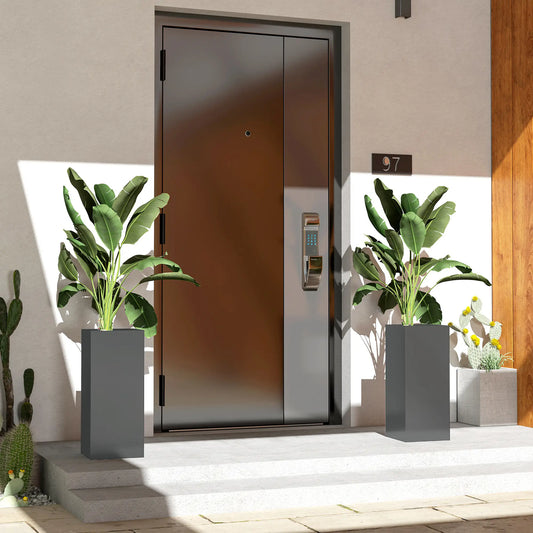 2 Pack 26 Inch Plastic Planter Box, Water Level Indicator, Dark Grey Garden Accessories Dark Grey at Gallery Canada