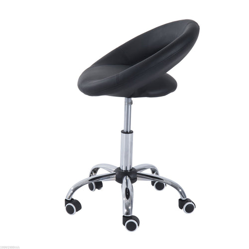 Modern Hydraulic Moon Salon Stool Rolling Swivel Chair Massage Spa Tattoo Pub Bar Stool, Black and Chrome