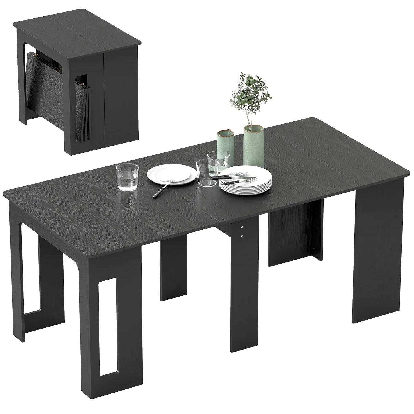 Extendable Dining Table, Expandable Kitchen Table, Seats 6, Distressed, Black Dining Tables at Gallery Canada