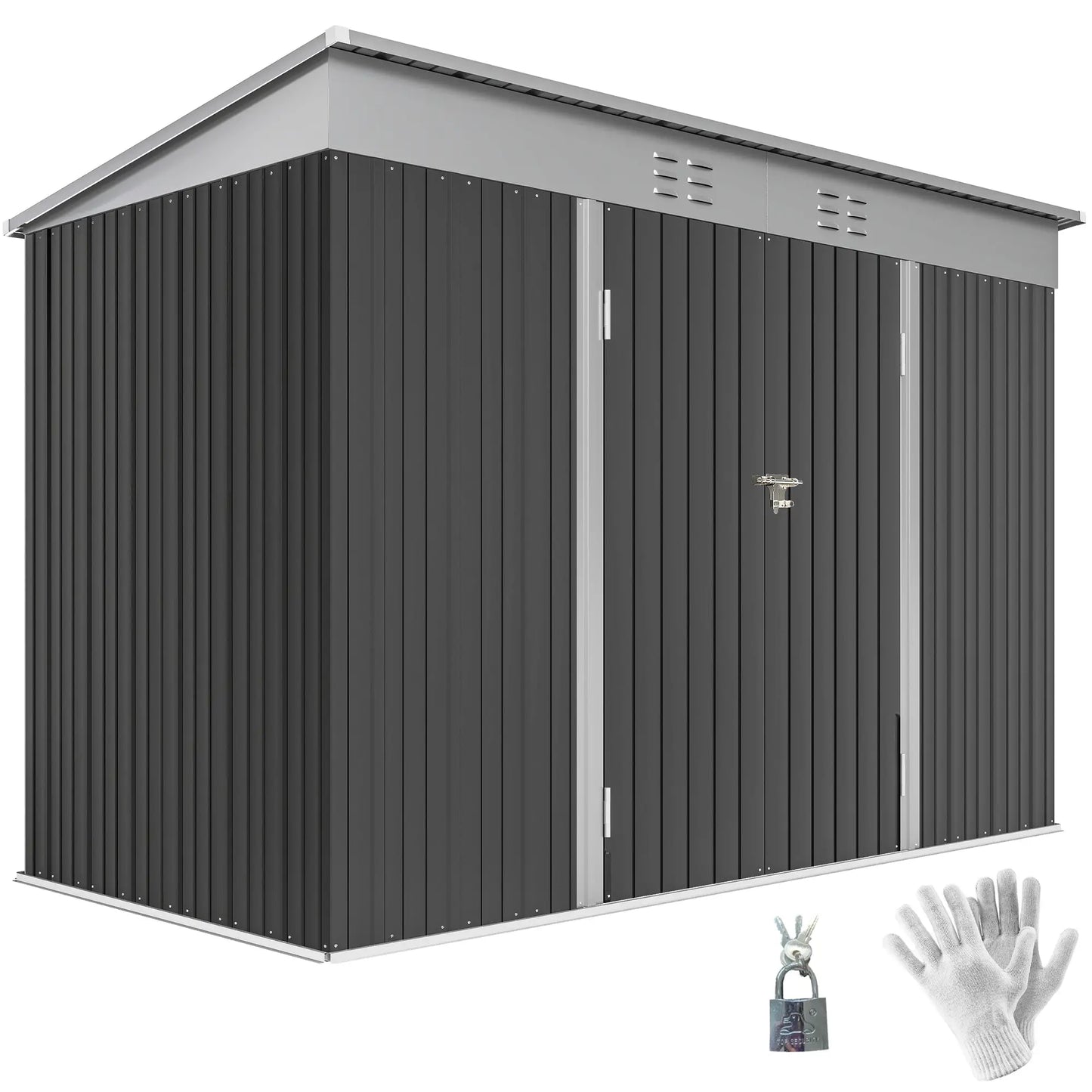 9' x 4' Galvanized Steel Garden Storage Shed, Lockable Doors, 2 Air Vents Sheds at Gallery Canada