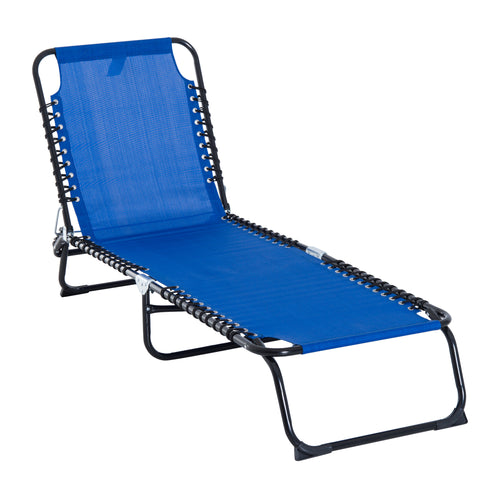 Folding Outdoor Lounge Chair, 4-Level Adjustable Backrest Chaise Lounge, Portable Tanning Chair, Beach Bed with Breathable Mesh for Beach, Yard, Patio, Navy Blue