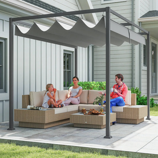 10x7ft Pergola, Retractable Roof, Outdoor Patio Sun Shelter, Grey